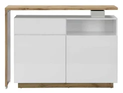 Vente-unique Barmeubel-Draaibaar Barmeubel Eldir- 2 Deuren, 1 Lade En 1 Nis - Mdf - Witgelakt & Eiken