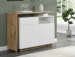 Vente-unique Barmeubel-Draaibaar Barmeubel Eldir- 2 Deuren, 1 Lade En 1 Nis - Mdf - Witgelakt & Eiken