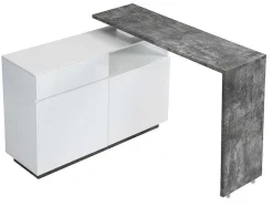 Vente-unique Barmeubel-Draaibaar Barmeubel Eldir - 2 Deuren, 1 Lade En 1 Nis - Mdf - Witgelakt & Betonkleur