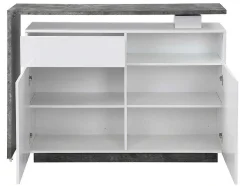 Vente-unique Barmeubel-Draaibaar Barmeubel Eldir - 2 Deuren, 1 Lade En 1 Nis - Mdf - Witgelakt & Betonkleur