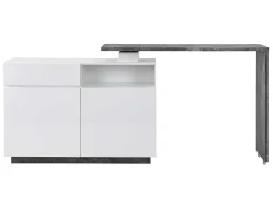 Vente-unique Barmeubel-Draaibaar Barmeubel Eldir - 2 Deuren, 1 Lade En 1 Nis - Mdf - Witgelakt & Betonkleur