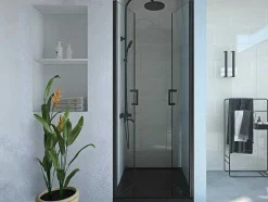 Shower & Design Douchewand-Draaibare Douchedeur - 80 X 195 Cm - Zwart Mat - Gehard Glas - Sarasota
