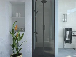 Shower & Design Douchewand-Draaibare Douchedeur - 70 X 195 Cm - Matzwart - Gehard Glas - Sarasota
