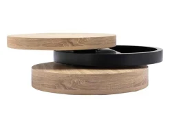 Vente-unique Salontafel-Draaibare Ronde Salontafel Met 1 Nis Van Mdf - Zwart En Licht Naturel - Janita
