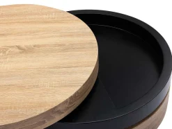 Vente-unique Salontafel-Draaibare Ronde Salontafel Met 1 Nis Van Mdf - Zwart En Licht Naturel - Janita