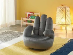 Vente-unique Handstoel-Draaiende Kinderfauteuil Catchy Van Fluweel - Antraciet