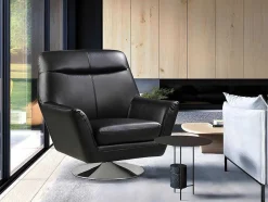 Vente-unique Fauteuil Leer-Draaifauteuil Ithaque In Buffelleer - Zwart