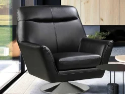 Vente-unique Fauteuil Leer-Draaifauteuil Ithaque In Buffelleer - Zwart