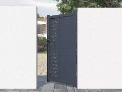 EXPERTLAND Hekjes & Poorten-Draaipoort Van Aluminium Met Motieven - Halfopengewerkt - L. 103 X H. 181 Cm - Antraciet - Gregor