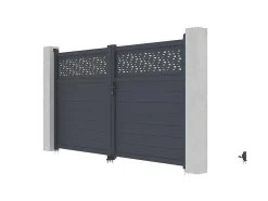 EXPERTLAND Hekjes & Poorten-Draaipoort Van Aluminium Met Motieven - Halfopengewerkt - L. 305 X H. 182 Cm - Antraciet - Bazio