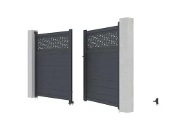 EXPERTLAND Hekjes & Poorten-Draaipoort Van Aluminium Met Motieven - Halfopengewerkt - L. 305 X H. 182 Cm - Antraciet - Bazio