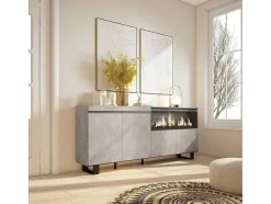 Skraut Home Buffetkast-Dressoir, Opbergkast, 210, 4 Deuren, Elektrische Haard Xxl, Industrieel Design, Cement