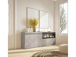 Skraut Home Buffetkast-Dressoir, Opbergkast, 210, 4 Deuren, Elektrische Haard Xxl, Cement