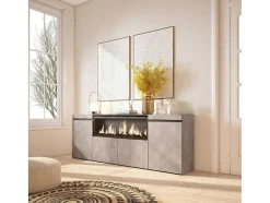 Skraut Home Buffetkast-Dressoir, Opbergkast, 210, 4 Deuren, Elektrische Haard Xxl, Cement
