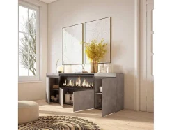 Skraut Home Buffetkast-Dressoir, Opbergkast, 210, 4 Deuren, Elektrische Haard Xxl, Cement