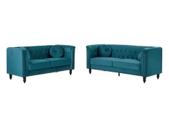 Vente-unique Bankstel 3+2-Drie- En Tweezitsbank Van Blauwgroen Velours Turner