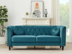 Vente-unique Bankstel 3+2-Drie- En Tweezitsbank Van Blauwgroen Velours Turner