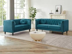 Vente-unique Bankstel 3+2-Drie- En Tweezitsbank Van Blauwgroen Velours Turner