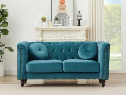 Vente-unique Bankstel 3+2-Drie- En Tweezitsbank Van Blauwgroen Velours Turner