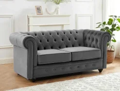 Vente-unique Bankstel 3+2-Drie- En Tweezitsbank Van Antracietkleurig Velours Chesterfield