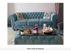 Vente-unique Bankstel 3+2-Drie- En Tweezitsbank Van Pastelblauw Velours Chesterfield
