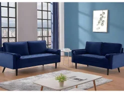 Vente-unique Aanbiedingen: Zitbank & Fauteuil-Drie- En Tweezitsbank Van Fluweel Fleuet - Donkerblauw