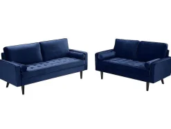Vente-unique Aanbiedingen: Zitbank & Fauteuil-Drie- En Tweezitsbank Van Fluweel Fleuet - Donkerblauw