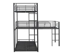 Vente-unique Kinderbed Stapelbed-Driedubbele Stapelbedden 90 X 200 Cm - Hoge Reling En Ladder - Metaal - Zwart