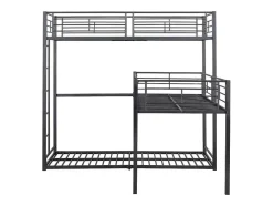 Vente-unique Kinderbed Stapelbed-Driedubbele Stapelbedden 90 X 200 Cm - Hoge Reling En Ladder - Metaal - Zwart