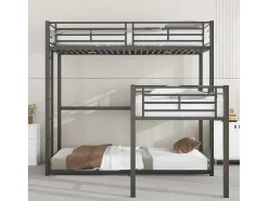 Vente-unique Kinderbed Stapelbed-Driedubbele Stapelbedden 90 X 200 Cm - Hoge Reling En Ladder - Metaal - Zwart