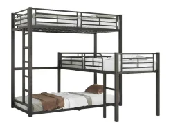 Vente-unique Kinderbed Stapelbed-Driedubbele Stapelbedden 90 X 200 Cm - Hoge Reling En Ladder - Metaal - Zwart