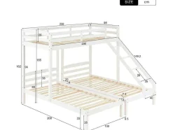 ModernLuxe Kinderbed Stapelbed-Driepersoonsstapelbed Met Lattenbodem - 90X200Cm - Massief Hout - Wit