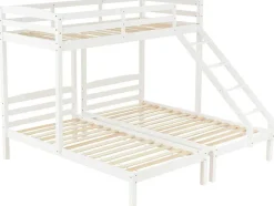 ModernLuxe Kinderbed Stapelbed-Driepersoonsstapelbed Met Lattenbodem - 90X200Cm - Massief Hout - Wit