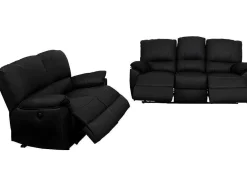 Vente-unique Bankstel 3+2-Driezits- En Tweezits Relaxbank Van Leer Marcis - Zwart - Elektrisch