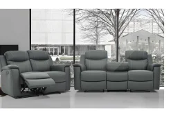 Vente-unique Bankstel 3+2-Driezits- En Tweezits Relaxbank Evasion Van Leer - Grijs - Met Barblad