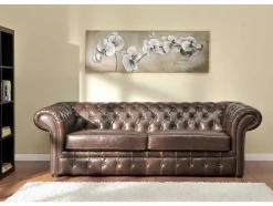 Vente-unique Bankstel 3+2-Driezits- En Tweezitsbank Chesterfield Clotaire Van 100% Leer Met Lived-In Aspect