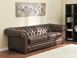 Vente-unique Bankstel 3+2-Driezits- En Tweezitsbank Chesterfield Clotaire Van 100% Leer Met Lived-In Aspect