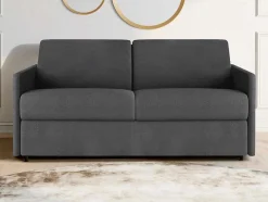 Vente-unique Slaapbank Met Matras-Driezits Express Bedbank Van Stof Calife - Grijs - Slaap Afmeting 140 Cm - Matras 22 Cm