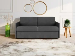 Vente-unique Slaapbank Met Matras-Driezits Express Bedbank Van Stof Calife - Grijs - Slaap Afmeting 140 Cm - Matras 22 Cm