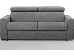 Vente-unique Speciale Modellen Zitbanken & Fauteuils-Driezits Express Slaapbank Van Stof Vizir - Grijs - Slaapafmeting Met Brede Latten 140 Cm - Matras 18 Cm