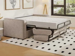 Vente-unique 2En 3-Zitsbank-Driezits Express Slaapbank Van Ribfluweel - Beige - Loreto