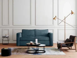 Vente-unique Slaapbank Met Matras-Driezits Express Slaapbank Van Ribfluweel - Blauw - Loreto