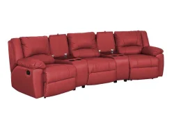 Vente-unique Set Zitbank + Fauteuil-Driezits Relaxbank En Relaxfauteuil Van Leer Aroma - Rood