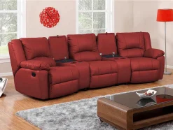 Vente-unique Set Zitbank + Fauteuil-Driezits Relaxbank En Relaxfauteuil Van Leer Aroma - Rood