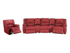 Vente-unique Set Zitbank + Fauteuil-Driezits Relaxbank En Relaxfauteuil Van Leer Aroma - Rood