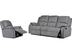 Vente-unique Set Zitbank + Fauteuil-Driezits Relaxbank En Relaxfauteui Van Microvezel Hernani - Grijs