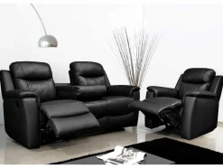 Vente-unique 2En 3-Zitsbank-Driezits Relaxbank Evasion Van Leer - Zwart