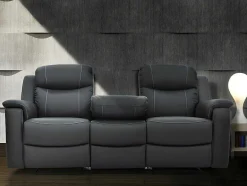 Vente-unique Relaxbanken Met Manuele Relaxfunctie-Driezits Relaxbank Evasion Van Leer - Grijs