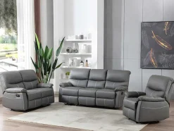 Vente-unique Aanbiedingen: Zitbank & Fauteuil-Driezits Relaxbank In Grijs Kunstleer Canby