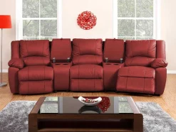 Vente-unique Relaxbanken Met Manuele Relaxfunctie-Driezits Relaxbank Van Leer Aroma - Rood